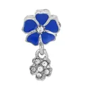 Blue daisy flower charm pendant with enamel and sparkling zircons in silver finish - Blue Double-Layer Flower Style (037)