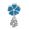 Blue enamel floral charm pendant with sparkling cubic zirconia for DIY bracelets - Dark Blue Double-Layer Flower Style (038)