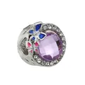 Abalorio de plata con piedra púrpura y mariposas de esmalte para pulsera DIY - Estilo Hueco Mariposa Piedra Púrpura (008) / 4mm / Piedra Púrpura/Mariposa Plateada