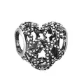 Charm a cuore scavato in argento antico con motivo a stelle per bracciali fai-da-te - Cuore Stella Argento Vintage (034)
