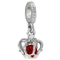 Silver crown charm with red zircon gemstone for DIY bracelet or necklace jewelry - Silver Crown Red Stone Charm (022)
