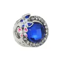Abalorio de cristal azul oscuro con mariposas de esmalte y detalles de circonita - Estilo Hueco Mariposa Piedra Azul (009) / 4mm / Piedra Azul Oscuro/Mariposa Plateada