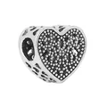 Charm cuore in argento vintage con trama a rilievo e motivi traforati per bracciali - Cuore Granulato Argento Vintage (035)