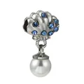 Silver shell charm with blue rhinestones and white pearl for DIY charm bracelets - Silver Shell Artificial Pearl Charm (024)