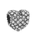 Charm a cuore in argento con cristalli scintillanti per bracciali fai-da-te - Cuore Pave Argento Vintage con Strass (039)