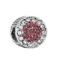 Luxe zilveren ronde bedel met roze en witte kristallen voor DIY-armbanden en kettingen - Normale Specificatie / Zilver Roze