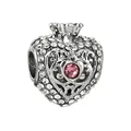 Silver-tone heart charm with sparkling pavé stones and pink center gem for DIY bracelets - Silver Rhinestone Crown Heart Style (029)