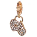 Charm a doppio cuore in oro rosa con pavé di zirconi e design a forma di serratura - Lucchetto a Cuore in Strass Doppio Strato Oro Rosa (32)