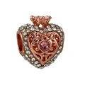 Rose gold crown heart charm with pink crystal and white pavé zircons for DIY bracelet - Rose Gold Crown Pink Heart (030)