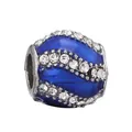 Abalorio espaciador de esmalte azul con triple fila de circonitas para pulsera - Cuenta de Barril de Esmalte Azul y Strass (024) / 4mm (Especificación Estándar)