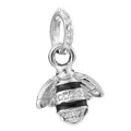 S925 silver bee charm with black enamel stripes and cubic zirconia wing accents - Normal Specification / Silver Enamel Striped Bee (035)