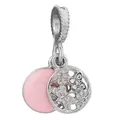 Pink enamel flower and butterfly charm with micro-pave crystals in alloy finish - Silver Pink Enamel Flower Butterfly (042)