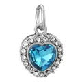 Sparkling sea blue heart crystal pendant with shimmering pavé zircon border and silver base - Heart Sea Blue Main Stone Cluster (16)