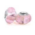 Leuchtende rosa Glasperlen mit S925-Silberkern und floralem Glitzer-Muster für Schmuck - Rosa