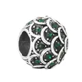 Charme perle argentée avec pierres vertes et texture écailles pour bracelets - Breloque Écaille Strass Vert Foncé (30)