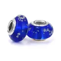 Leuchtende tiefblaue Glasperle mit silbernen Flocken für DIY Schmuckherstellung - Blau