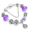 Bracelet chaîne serpent en argent avec pendentif Arbre de Vie violet et perles trèfle - Violet