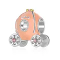 Pink enamel pumpkin carriage charm with gold accents and sparkling crystals for bracelets - Pumpkin Carriage (B-31)