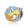 Tropical beach charm bead with palm tree and enamel finish for charm bracelets - Tropical Beach (B-34)