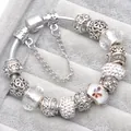 Bracciale a catena serpente in argento con perline di vetro e ciondoli in zircone - Bianco