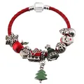 Christmas red braided leather charm bracelet with Santa Claus and festive pendants - 16cm / Santa and Sleigh Style (001)