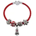 Christmas leather cord bracelet with Santa Claus charm and silver gift box beads - 16cm / Santa and Bell Style (002)