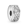 Polished silver clip charm with three rows of clear cubic zirconia for DIY bracelets - Pavé Round Positioning Clip (001) / 4mm Standard Specification / Silver Clear Zirconia (001)