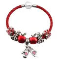 Red braided leather Christmas bracelet with Santa and tree charms for a festive gift - 16cm / Gift Box and Apple Style (004)