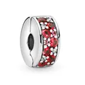S925 silver clip charm bead featuring pave set red and pink round cubic zirconia - Colorful Pavé Round Positioning Clip (007) / 4mm Standard Specification / Red-Pink Gradient Zirconia (007)