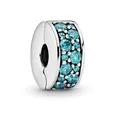 Silver plated clip charm bead with cyan blue crystals for modular bracelets - Pavé Round Positioning Clip (002) / 4mm Standard Specification / Cyan Blue Zirconia (002)