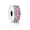 Silver bead clip charm featuring micro-set pink cubic zirconia for DIY bracelets - Silver with Pink Zirconia (005)