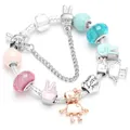 DIY charm bracelet with blue and pink glass beads and cute robot heart pendants - 16cm / Two Colors
