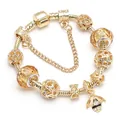 DIY golden snake chain bracelet featuring bee pendant with faceted yellow crystals - 16cm / Style 01-Gold/Yellow