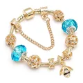 Gouden slangenketting armband met blauwe kristallen kralen en bijen hanger - Stijl 08-Goud/Hemelsblauw