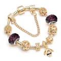 Gouden slangenketting armband met paarse glaskralen en sprankelende bijenbedel - Stijl 06-Goud/Donkerpaars