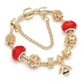 Gold charm snake chain bracelet with red glass beads and a delicate bee pendant - 16cm / Style 02-Gold/Red