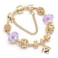 Golden DIY charm bracelet featuring purple crystals and a detailed honey bee pendant - 16cm / Style 03-Gold/Purple