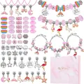 DIY Armband-Set für Mädchen mit Einhorn-Anhänger und rosa Schmuckkästchen-Set - Rot Pink Prinzessin (T-13)
