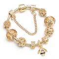 Gold snake chain bead bracelet with amber crystal beads and crystal bee charm - Bee Amber Style (Style 002) / 16cm
