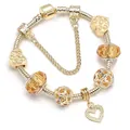 Bracelet maille serpent dorée avec pendentifs cœur et perles de cristal ambre - Style de pendentif à motif (Style 006)