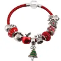 European Christmas charm bracelet with red braided leather cord and Santa pendants - 16cm / Crown and Red Apple Style (Style 002) / Red