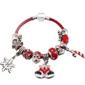 Bracciale di Natale in pelle intrecciata rossa con ciondoli di Babbo Natale - Stile Bastoncino di Zucchero e Scatola Regalo (Stile 005)