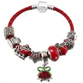 Bracciale charm in pelle rossa europea con perline festive argentate e ciondolo a campana - Stile Blocchi di Lettere LOVE e Campana Rossa (007)
