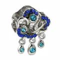 Silver charm featuring a blue crystal pave cloud design with three dangling raindrops - Blue Cloud Raindrop Style (11)
