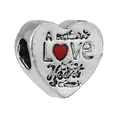 Silver heart charm bead with A Mother's Love engraving and a small red heart - Heart Mother's Love Style (1)