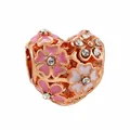 Rose gold heart charm with pink enamel flowers and zircons for DIY bracelets - Normal Specification / Hollow Floral Heart (22)