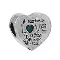 Silver vintage heart bead with A LOVE engraving and cyan heart for DIY bracelets - Vintage Heart Style (2)