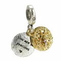 Silver MOM charm with You are so precious engraving and golden floral sphere - English Letter Pendant (1)