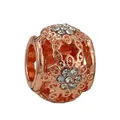 Roségoldener hohler Blumenanhänger mit weißen Zirkonia für DIY-Armbänder - Roségold Hohle Florale Großlochperle (13)