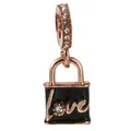 Rose gold heart pendant with black enamel 'Love' inscription and crystal charm - Black Enamel Heart Pendant (9)